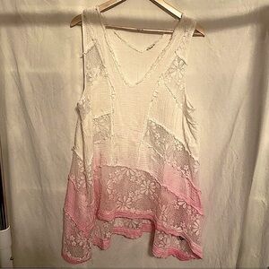 Lace tunic top ombré pink/cream sz. L